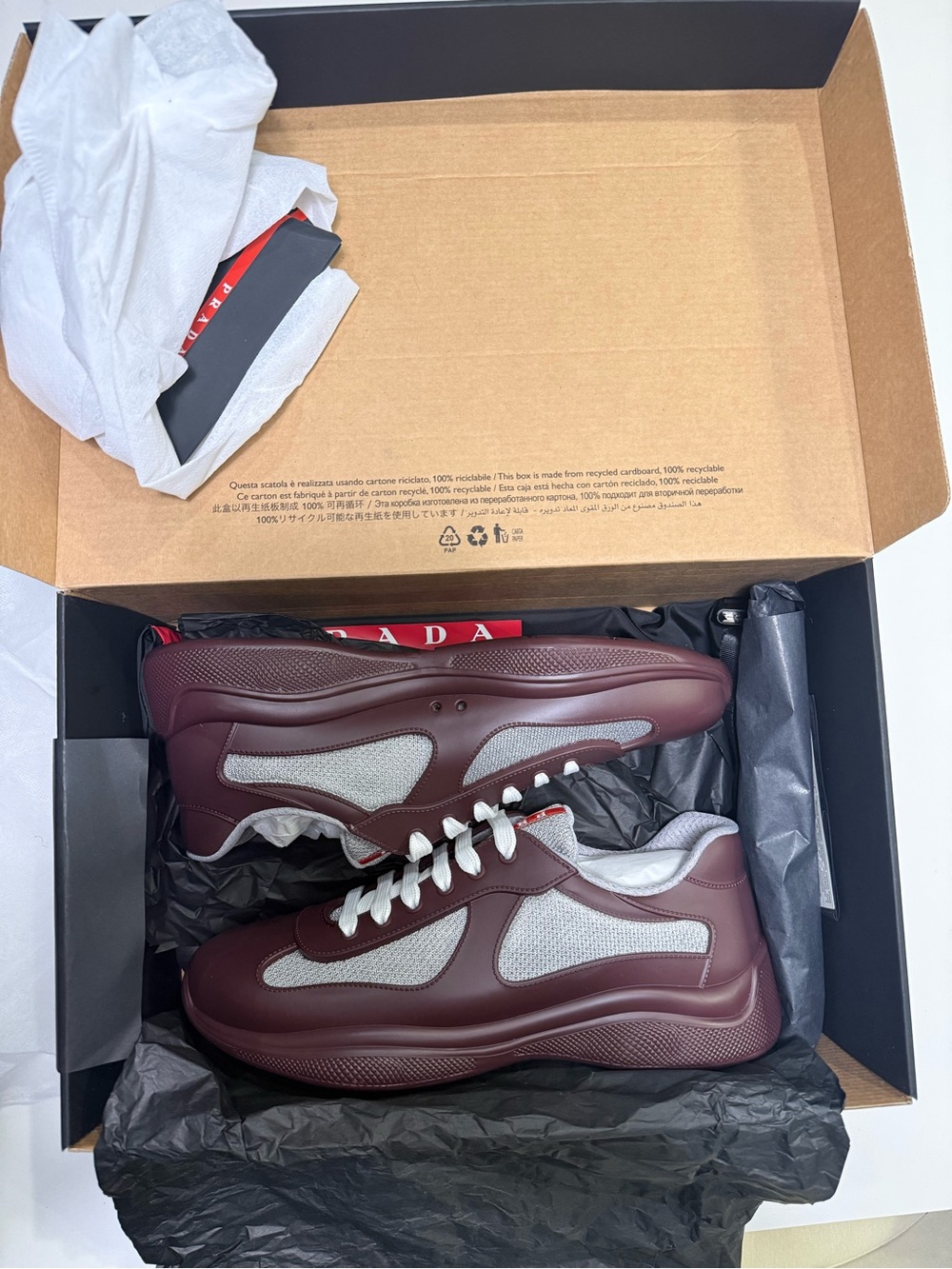 PRADA Men’s America’s Cup Amaranth Red Low Top Sneakers